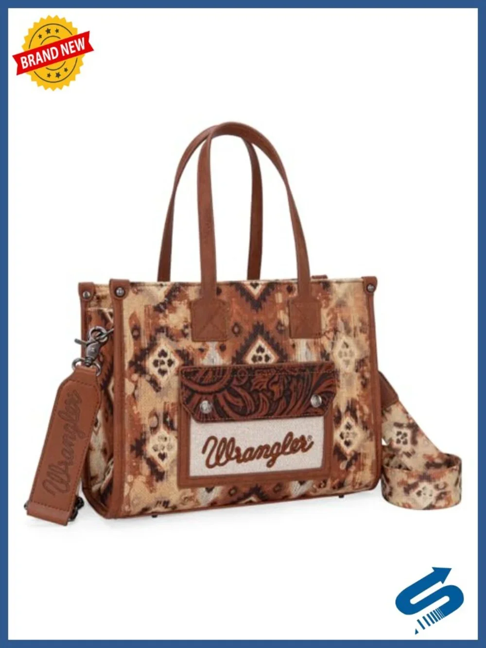 Canvas Tote Bag with Aztec Pattern and Crossbody Strap